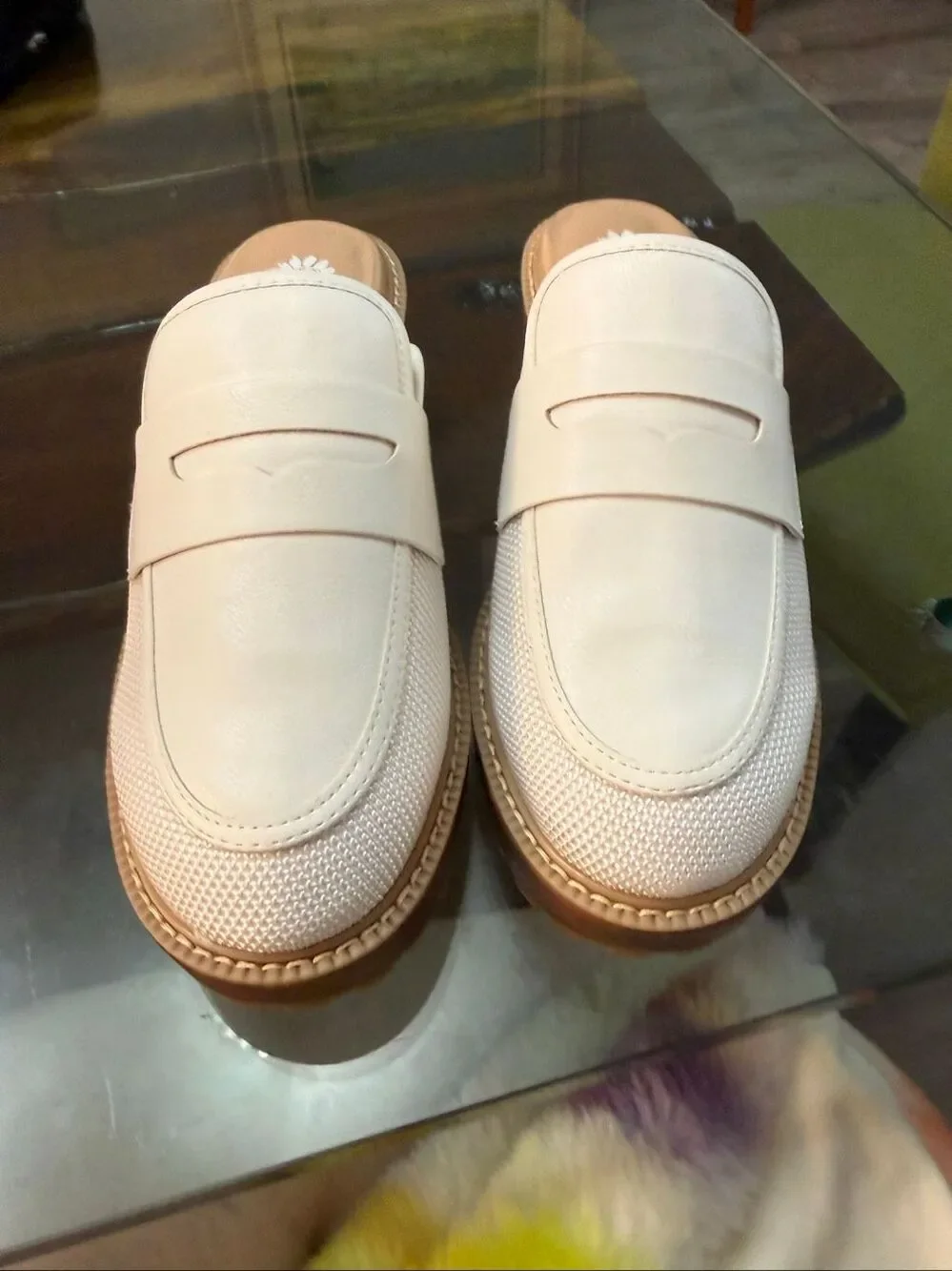 Yellow box Barclay White Fax Leather & Mesh Lug Sole Clog sz 10 NWOT